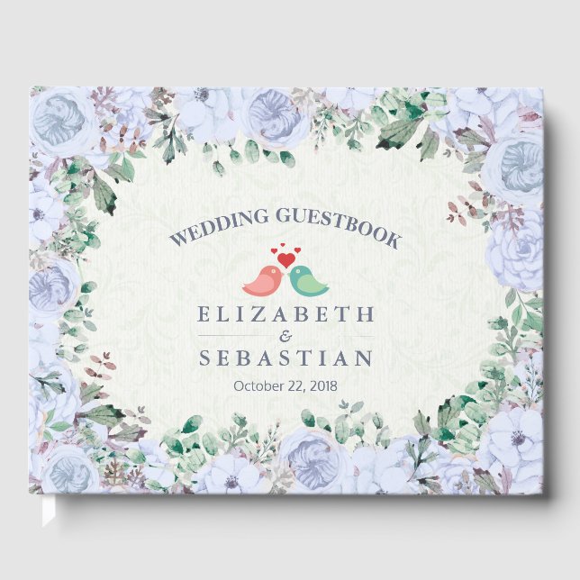 Livre d'or mariage Aquarelle bleu clair Floral (Recto)