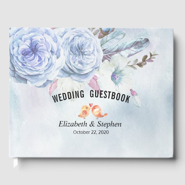 Livre d'or mariage Aquarelle Boho Plumes florales (Recto)