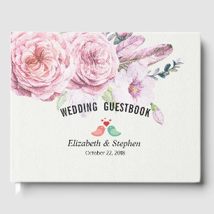 Livre d'or mariage Aquarelle Boho Plumes florales