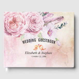 Livre d'or mariage Aquarelle Boho Plumes florales