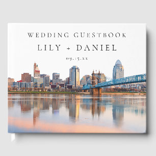 Livre D'or Mariage aquarelle sur la skyline de Cincinnati
