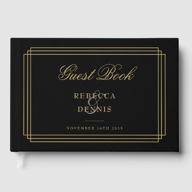 Livre D'or Mariage Art Déco Classique Noir Et Or (Recto)