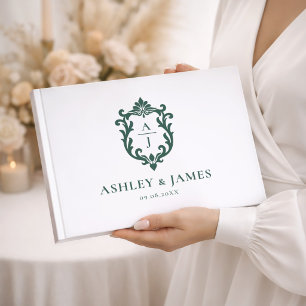 Livre D'or Mariage au monogramme orné de vert sauge et blason