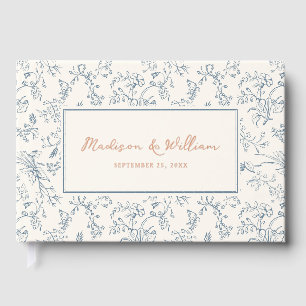 Livre D'or Mariage au motif chinoiserie bleu poussiéreux