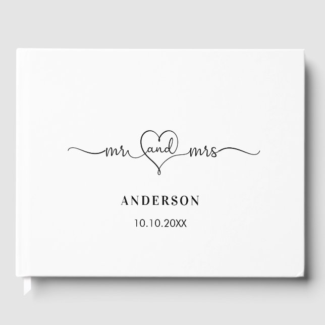 Livre D'or Mariage blanc m mme heart script moderne (Recto)