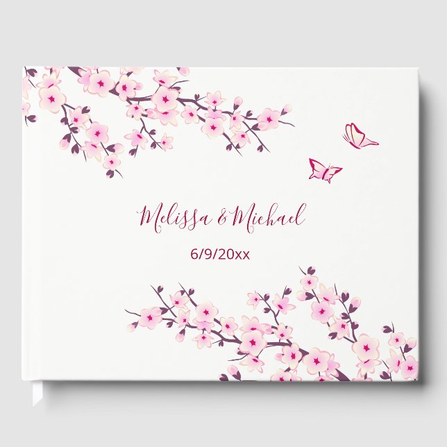 Livre D'or Mariage blanc rose cerisier (Recto)