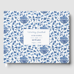 Livre D'or Mariage bleu classique de style Chinois chic