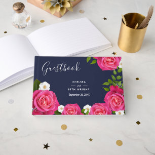 Livre D'or Mariage bleu et rose de minuit