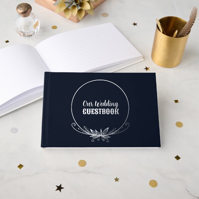 Livre D'or Mariage bleu marine et huile d'argent (Recto ouvert)