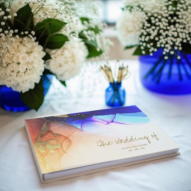 Livre D'or Mariage bleu orange vif (Vibrant Blue Orange Wedding Guest Book.)