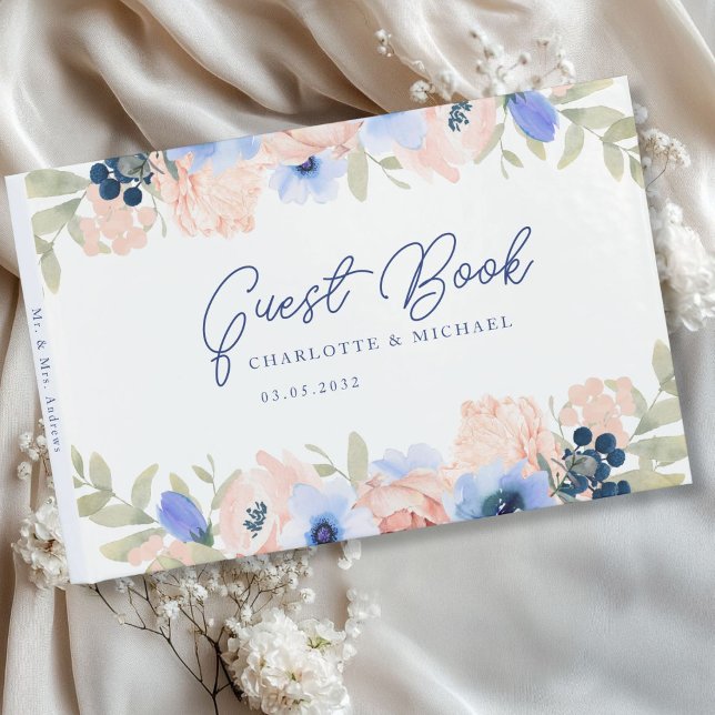 Livre D'or Mariage bleu pâle (Peach Blue Blush Wedding Guest Book with your name and date.)