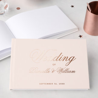 Livre D'or Mariage Blush Rose Doré Calligraphie Script 