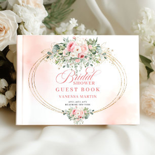 Livre D'or Mariage Bohème Romantique Fleurs Roses Dorées