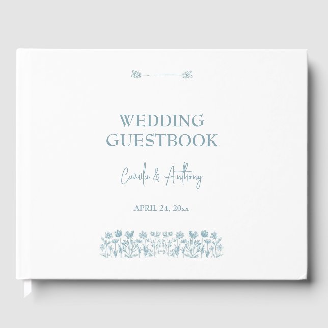 Livre D'or Mariage Boho Fleur sauvage bleu (Recto)