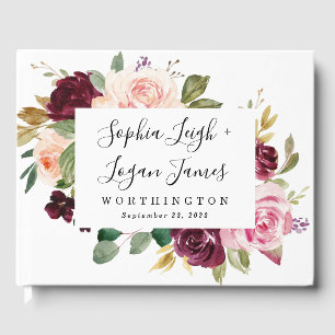 Livre D'or Mariage Boho Floral Bourgogne Rose Peach Or