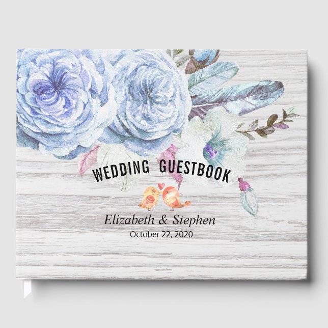 Livre d'or mariage Boho Floral Feathes Bois rustiq (Recto)