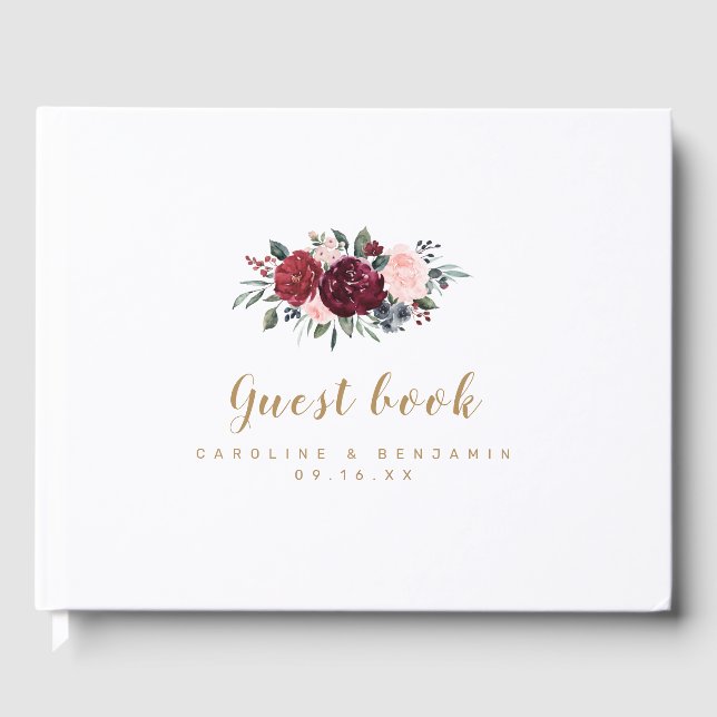 Livre D'or Mariage boho rustique bordeaux aquarelle (Recto)