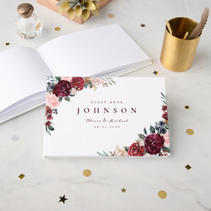 Livre D'or Mariage boho rustique bordeaux aquarelle