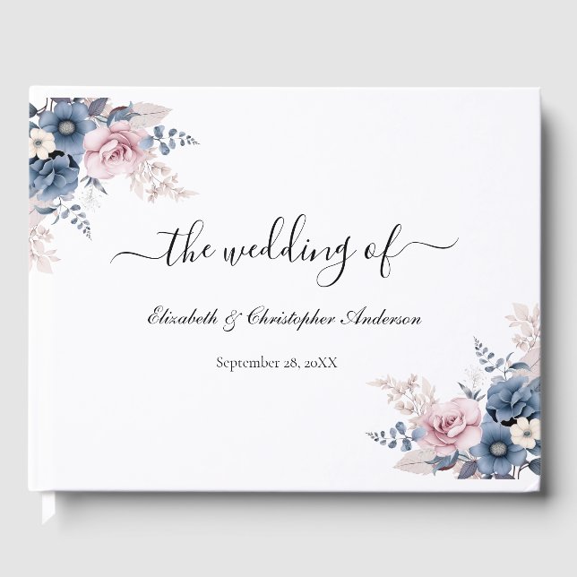 Livre D'or Mariage botanique bleu pâle rose rose (Recto)