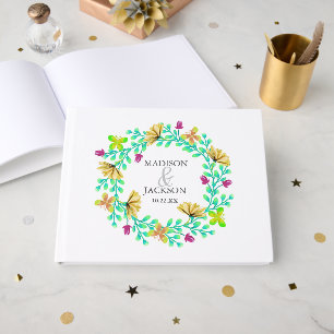 Livre D'or Mariage botanique de couronne florale turquoise