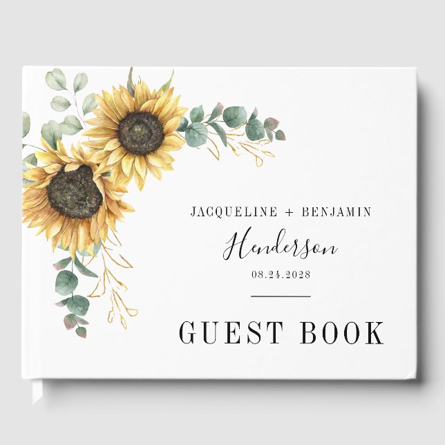 Livre D'or Mariage botanique de tournesol floral Eucalyptus (Recto)