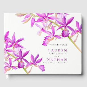 Livre D'or Mariage botanique fleuri d'orchidées pourpres