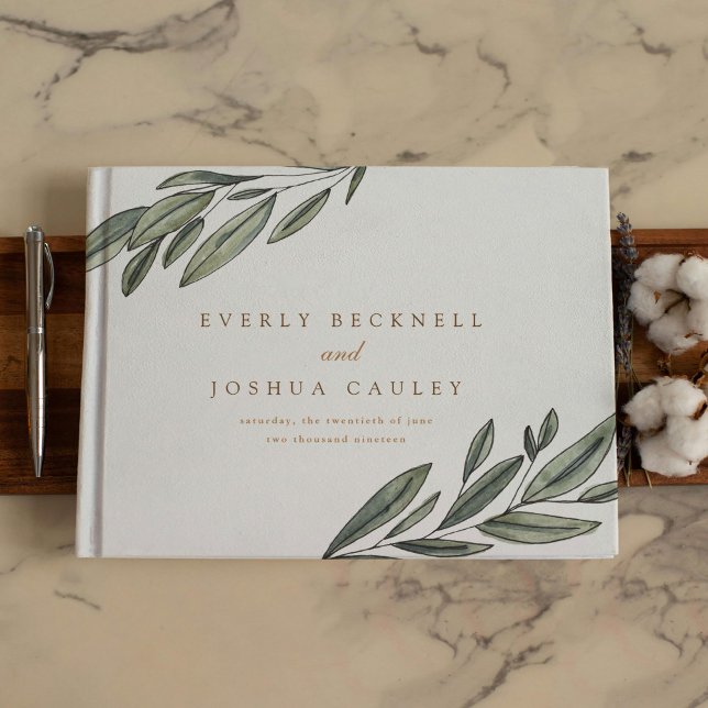 Livre D'or Mariage botanique romantique persistant (Romantic Evergreen Botanical Wedding Guest Book)