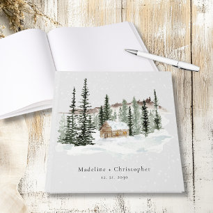 Livre D'or Mariage Cabine Rustique de l'arbre à pin d'hiver