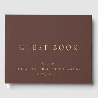 Livre D'or Mariage Calligraphie Brun Doré Chocolat Classique