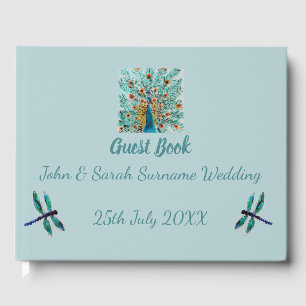 Livre D'or Mariage campagnard Peacock de libellules turquoise