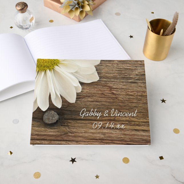Livre D'or Mariage campagnard rustique blanc de marguerite et (Recto ouvert)