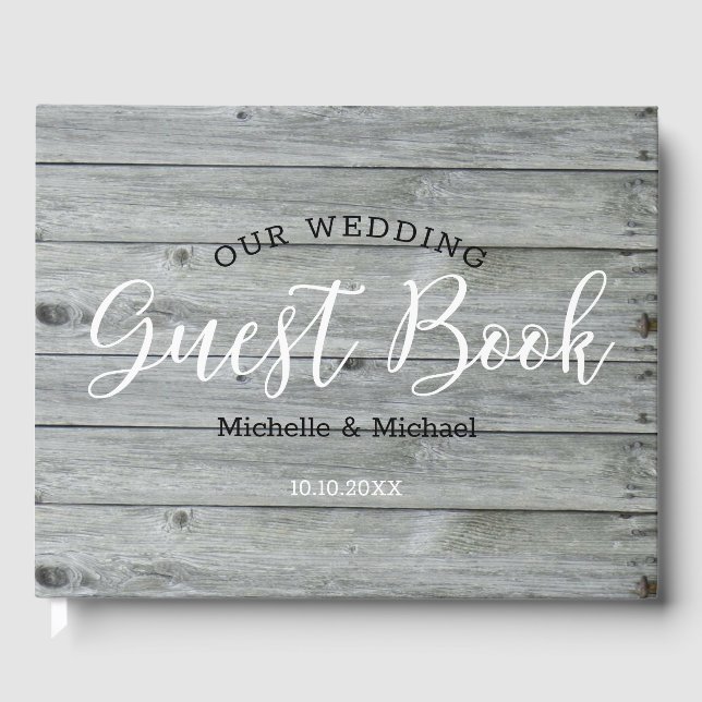 Livre D'or Mariage campagnard rustique en bois gris (Recto)
