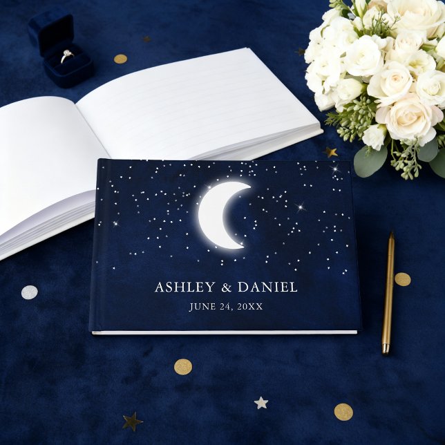 Livre D'or Mariage Celestin Bleu étoile de nuit Lune Mariage (Customize to change text size or text style.)