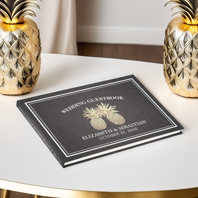 Livre d'or mariage Chic Black Gold Pineappy Couple (Créateur téléchargé)