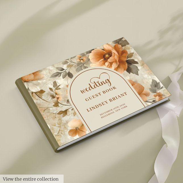 Livre D'or Mariage Chic Classique Boho Cuivre Beige Sage Flor (Classic Boho Copper Beige Sage Floral Wedding Guest Book

)