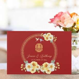Livre D'or Mariage chinois de l'oiseau floral rouge