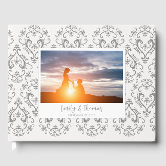 Livre D'or Mariage classique Elegant Damask Pattern Gris