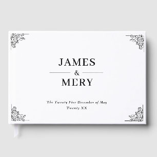 Livre D'or Mariage Classique Monogramme Élégante Bordure