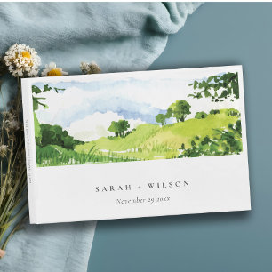 Livre D'or Mariage Collines Campagne Aquarelle Vert Rustique