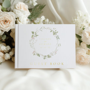 Livre D'or Mariage Couronne Fleurie Romantique Rose & Vert