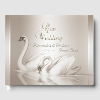 Livre d'or Mariage Cygnes Damas Crème Blanc