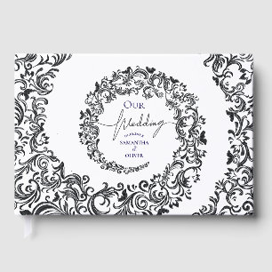 Livre D'or Mariage damassé noir et blanc élégant