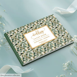 Livre d'or mariage d'aquarelle boho eucalyptus or