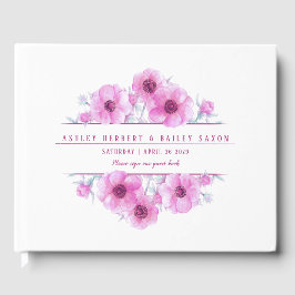 Livre d'or mariage d'aquarelle d'anémone rose