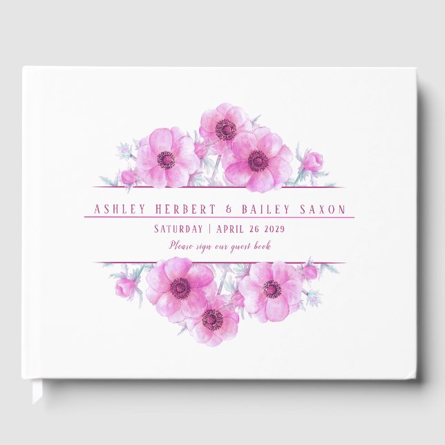 Livre d'or mariage d'aquarelle d'anémone rose (Recto)