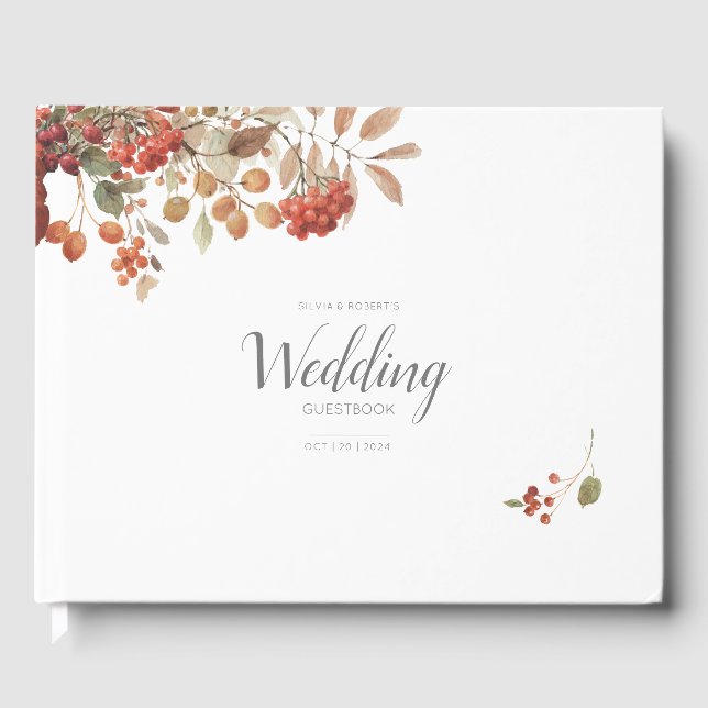Livre D'or Mariage d'aquarelle de feuillage de automne rustiq (Recto)