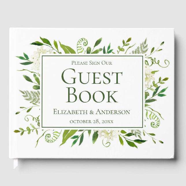 Livre D'or Mariage d'aquarelle de fleurs d'Hydrangée blanche (Recto)