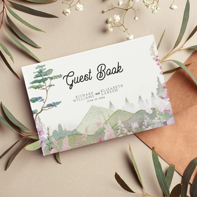 Livre D'or Mariage d'aquarelle fleur sauvage Mountain (Créateur téléchargé)