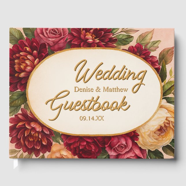 Livre D'or Mariage d'aquarelle florale de Bourgogne (Recto)