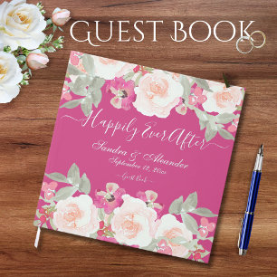 Livre D'or Mariage d'aquarelle florale de couleur rose vif mo